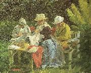 kunstnerens anden hustru med nina og yvonne i haven pa skagen, Laurits Tuxen